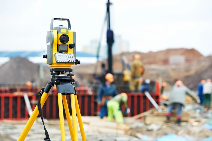 Theodolite on a construction site in Hampshire.
